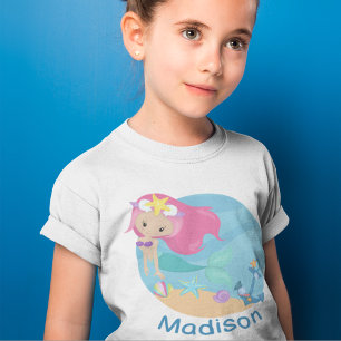 Niedliche Mermaid Girl Beach Geburtstagsparty Cust T-Shirt