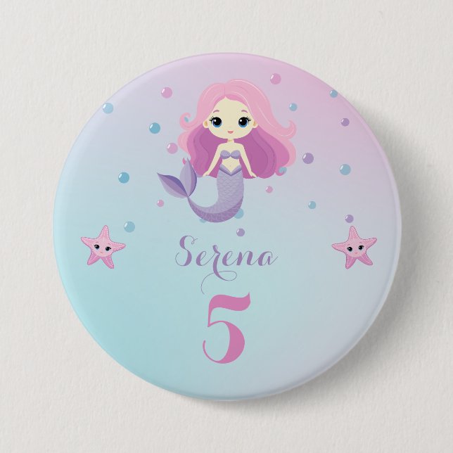 Niedliche Mermaid Girl Birthday Party Button (Vorderseite)