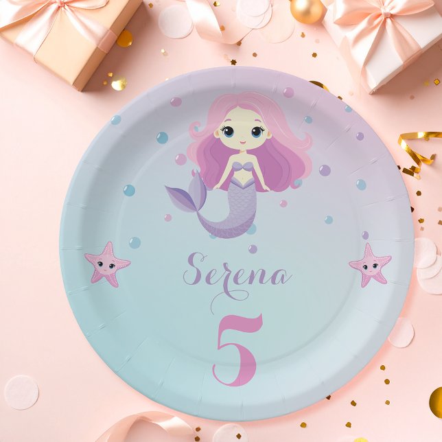 Niedliche Mermaid Girl Birthday Party Pappteller (Von Creator hochgeladen)