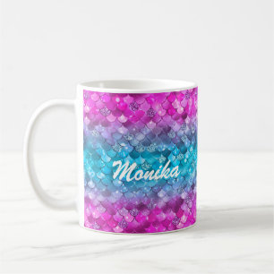 Niedliche Mermaid Glittery Lila Türkis Monogram Kaffeetasse