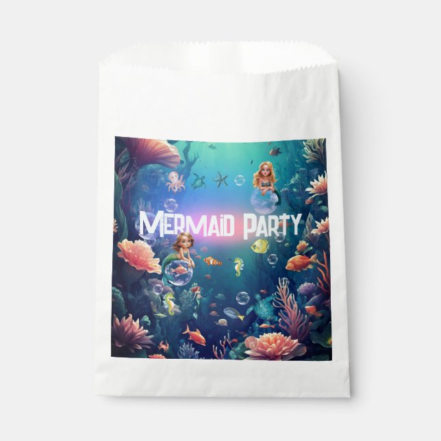 Niedliche Mermaid Kid Geburtstagsparty Einladung Geschenktütchen (Vorderseite)