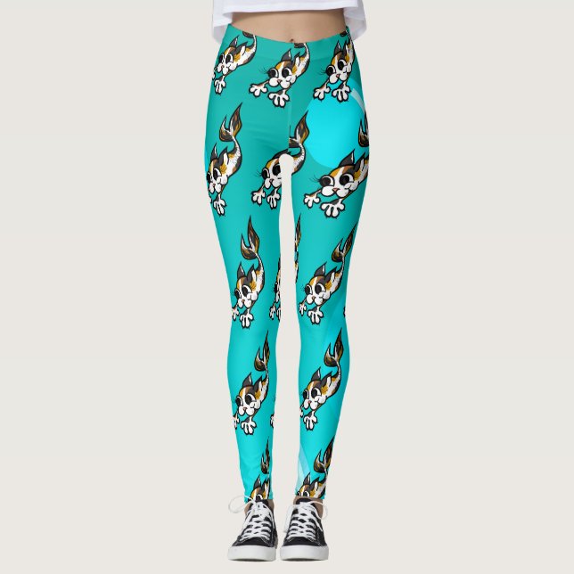 NIEDLICHE MERMAID KITTY CAT TURQUOISCH LEGGINGS (Vorderseite)