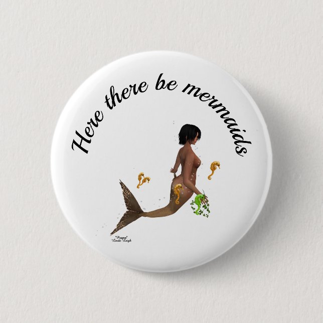 Niedliche Mermaid mit Seepferde Button Button (Vorderseite)