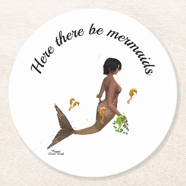Niedliche Mermaid mit Seepferde Papier Untersetzer (Vorderseite)
