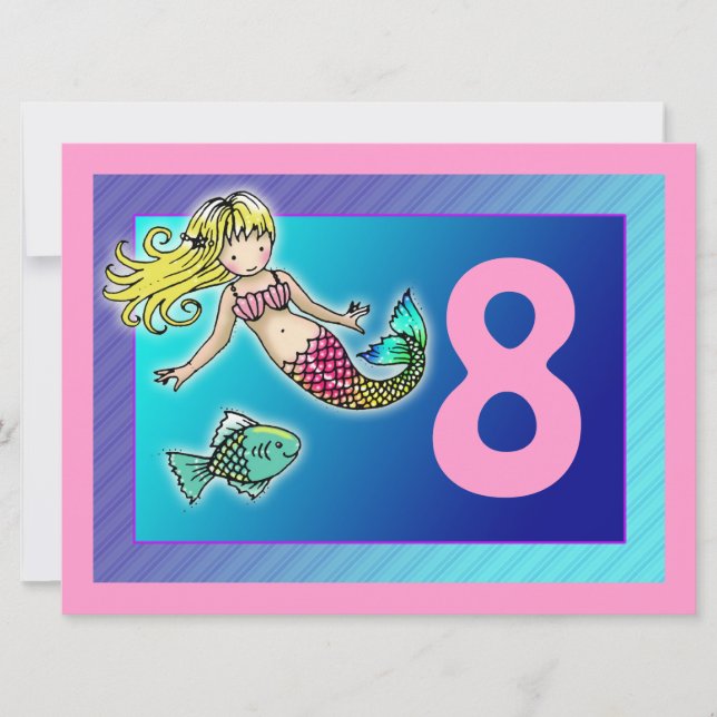 Niedliche Mermaid Personalisiert Geburtstagsparty  Einladung (Vorderseite)