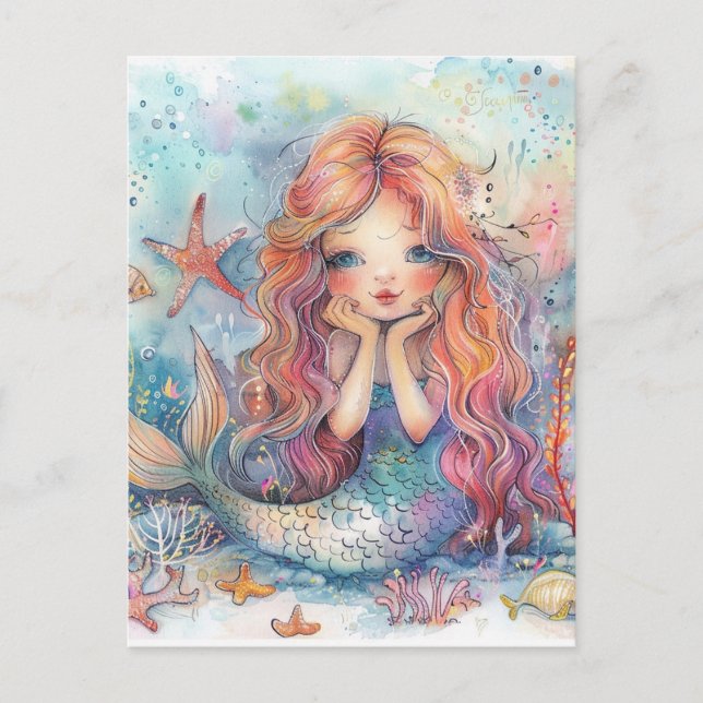 Niedliche Mermaid Postkarte (Vorderseite)