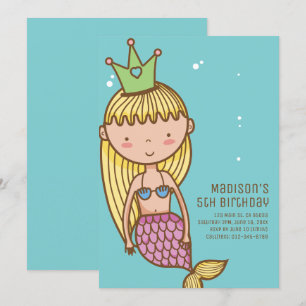 Niedliche Mermaid Princess Geburtstagspartei Einla Einladung
