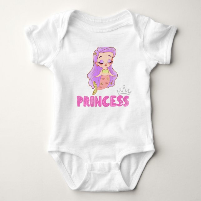 Niedliche Mermaid-Prinzessin Baby Bodysuit Baby Strampler (Vorderseite)