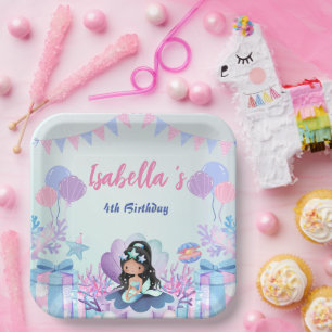 Niedliche Mermaid Rainbow Watercolor Geburtstagspa Pappteller