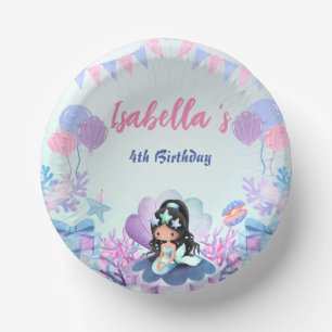 Niedliche Mermaid Rainbow Watercolor Geburtstagspa Pappteller