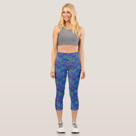 Niedliche Mermaid-Skales Blaues Glittermuster Capri Leggings