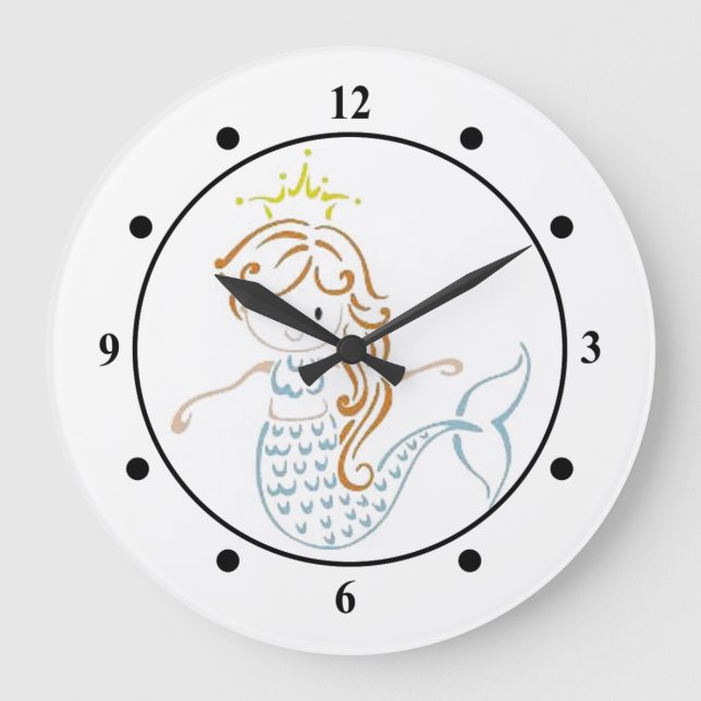 Niedliche Mermaid-Uhr Große Wanduhr (Vorderseite)