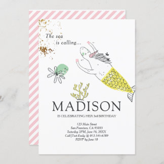 Niedliche Mermaid Unicorn Imitats Gold Geburtstags Einladung