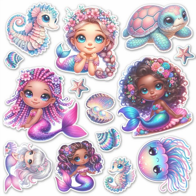 Niedliche Mermaids & Marine Life Pastel-Aufkleber Aufkleber (Von Creator hochgeladen)
