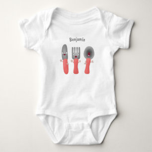 Niedliche Messergabel und Löffelbesteck Cartoon Baby Strampler