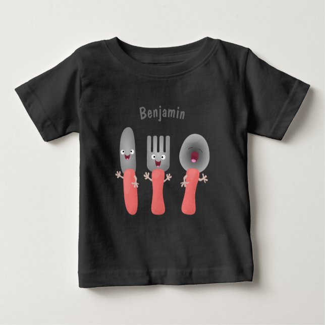 Niedliche Messergabel und Löffelbesteck Cartoon Baby T-shirt (Vorderseite)