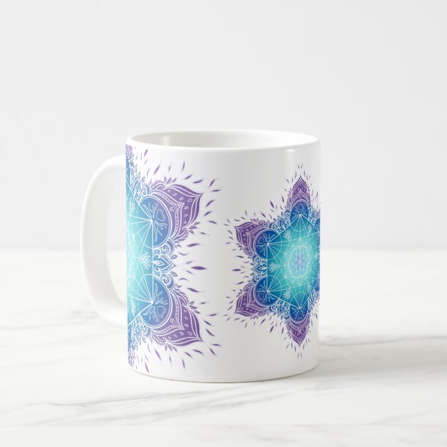 Niedliche Metatron-Kubus-Mandala Kaffeetasse (Vorderseite Links)