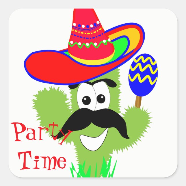 Niedliche mexikanische Sombrero Cactus Fun Party T Quadratischer Aufkleber (Vorderseite)