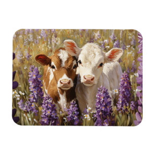 Niedliche Milchkühe Kälber Lupine Blume flexibel Magnet