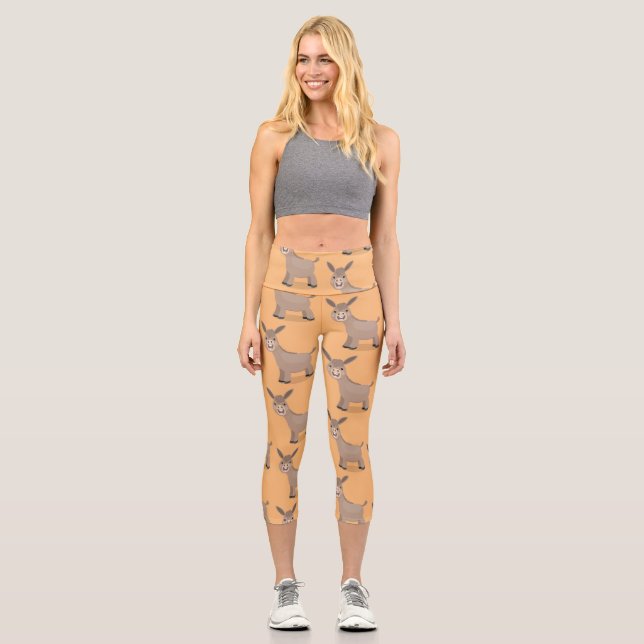 Niedliche Mini-Esel-Cartoon-Abbildung Capri Leggings (Vorderseite)