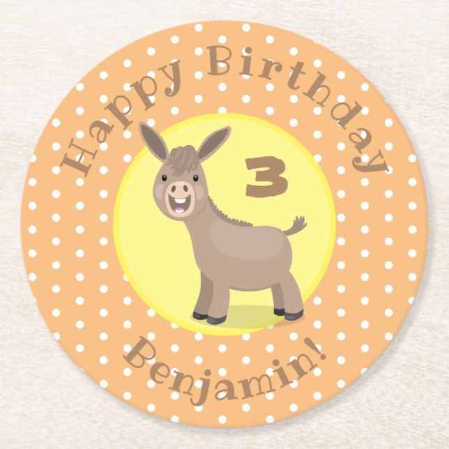 Niedliche Mini-Esel-Cartoon-Abbildung Runder Pappuntersetzer (Vorderseite)