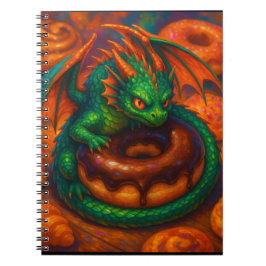 Niedliche Mini Green Dragon & Donut Fantasy Art Notizblock