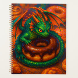 Niedliche Mini Green Dragon & Donut Fantasy Art Planer