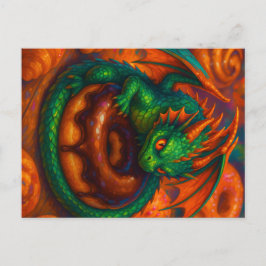 Niedliche Mini Green Dragon & Donut Fantasy Art Postkarte