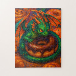 Niedliche Mini Green Dragon & Donut Fantasy Art Puzzle