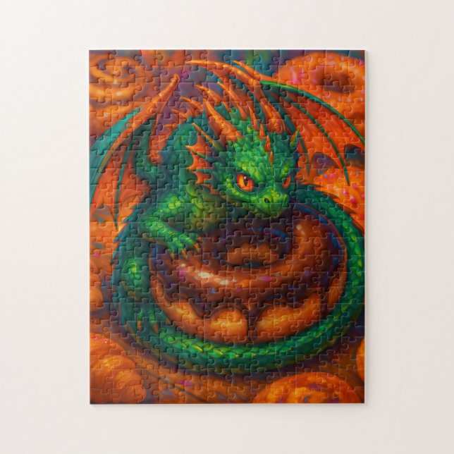 Niedliche Mini Green Dragon & Donut Fantasy Art Puzzle (Vertikal)