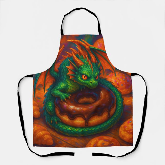 Niedliche Mini Green Dragon & Donut Fantasy Art Schürze (Vorderseite)