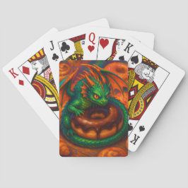 Niedliche Mini Green Dragon & Donut Fantasy Art Spielkarten