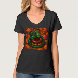Niedliche Mini Green Dragon & Donut Fantasy Art T-Shirt