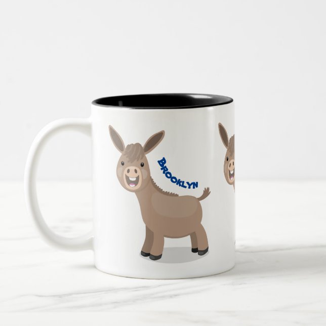 Niedliche Miniatur-Esel-Cartoon-Abbildung Zweifarbige Tasse (Links)