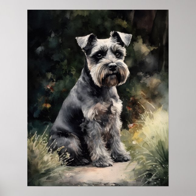 Niedliche Miniatur Schnauzer Hund Kunstdruckposter Poster (Vorne)