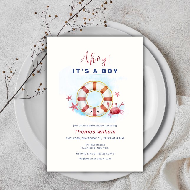 Niedliche Minimal Nautical Crab Starfish Babydusch Einladung (Cute Minimal Nautical Crab Starfish Baby Shower Invitation)