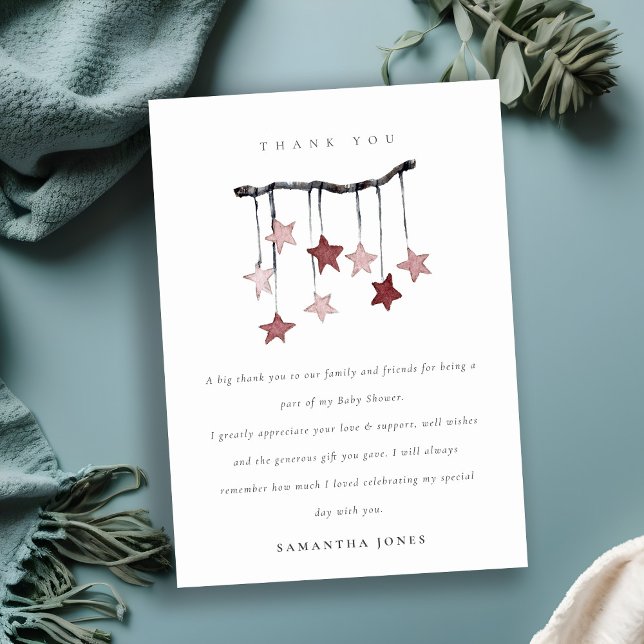 Niedliche Minimal Star Mobile Blush Pink Babydusch Dankeskarte (Von Creator hochgeladen)