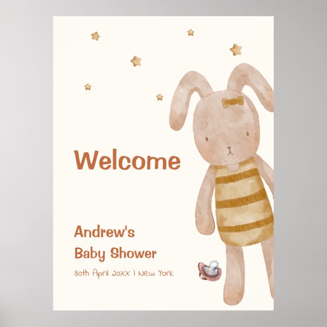 Niedliche Minimalistische Boho Bunny Toy Baby Dusc Poster (Vorne)