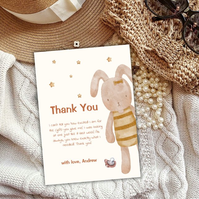 Niedliche Minimalistische Boho Bunny Toy Babydusch Dankeskarte (Cute Minimalist Boho Bunny Toy Baby Shower Thank You Card)