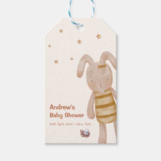 Niedliche Minimalistische Boho Bunny Toy Babydusch Geschenkanhänger (Vorderseite)