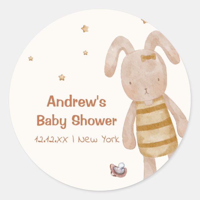 Niedliche Minimalistische Boho Bunny Toy Babydusch Runder Aufkleber (Vorderseite)