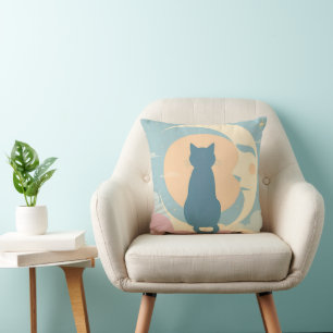 Niedliche Minimalistische Katze auf Crescent Moon Kissen
