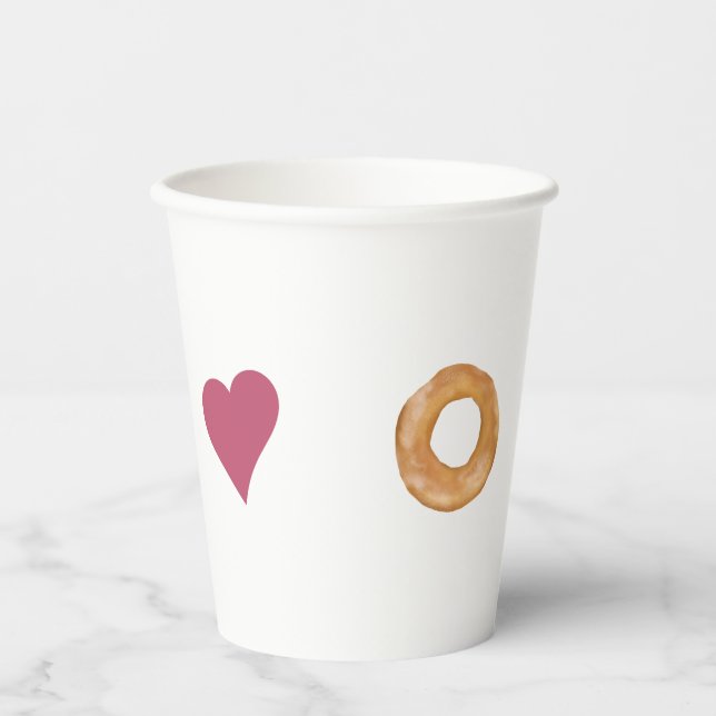 Niedliche Minimalistische Liebe & Bagels White Pappbecher (Vorderseite)