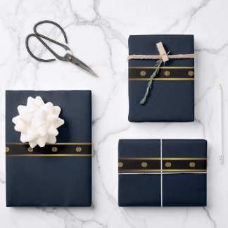 Niedliche Minimalistische Navy Blue Black and Gold Geschenkpapier Set