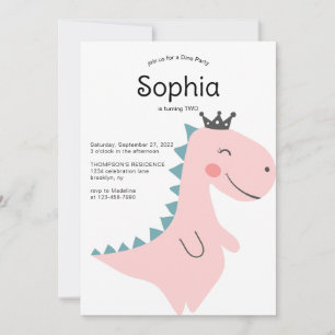 Niedliche Minimalistische Pink Girl Dinosaur Gebur Einladung
