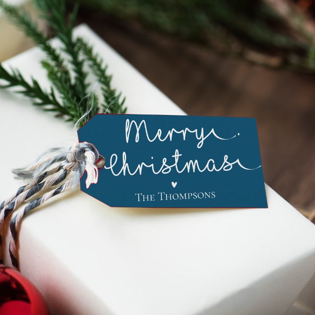 Niedliche Minimalistische Simple Blue White Frohe  Geschenkanhänger (Cute Minimalist Simple Blue White Merry Christmas Gift Tags)