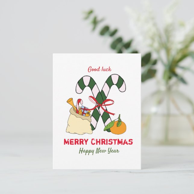 Niedliche Minimalistische Weihnachten und Neues Ja Postkarte (Stehend Vorderseite)