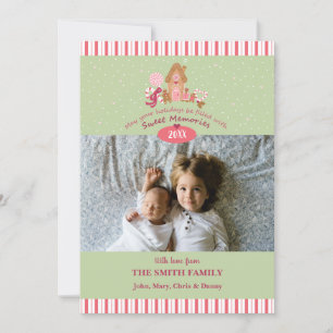 Niedliche Minze Pink Gingerbrot Candy Canes Fotoka Karte
