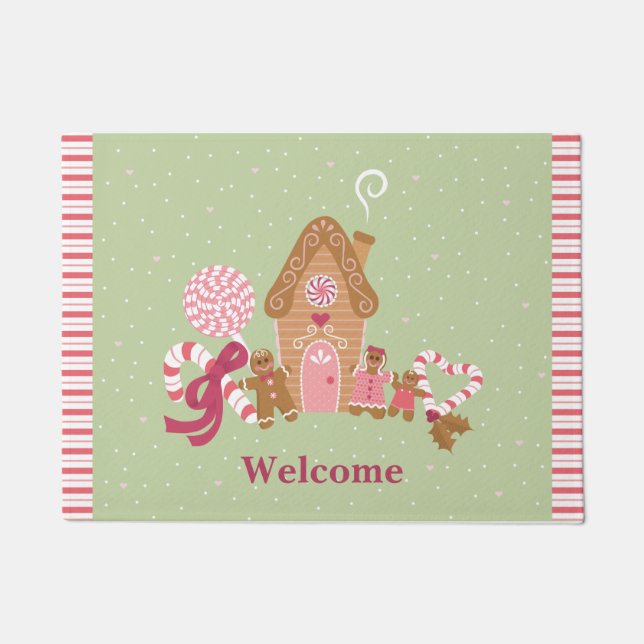Niedliche Minze Pink Gingerbrot Candy Door Mat Fußmatte (Vorderseite)