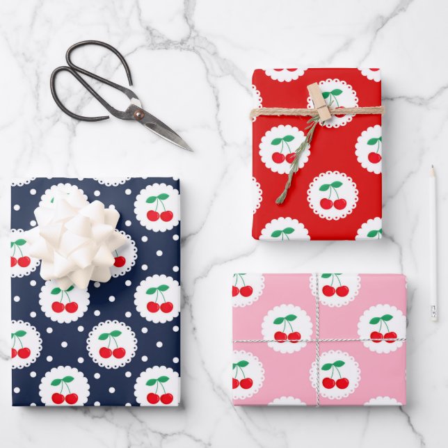 Niedliche Mischkirschen Geschenkpapier Set (Vorderseite)